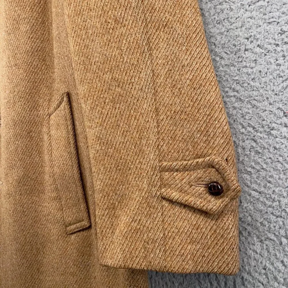 Vintage Grenadier Mens 40 Wool Tweed Single Breasted Over Coat Tan Brown Mad Men - Picture 7 of 16